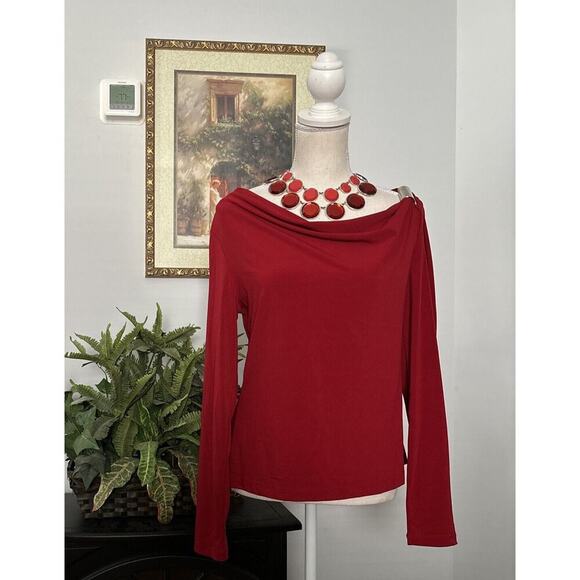 New York & Company Tops - New York & Company women's stretch Blouse Size Small Red Long Sleeve Pullover